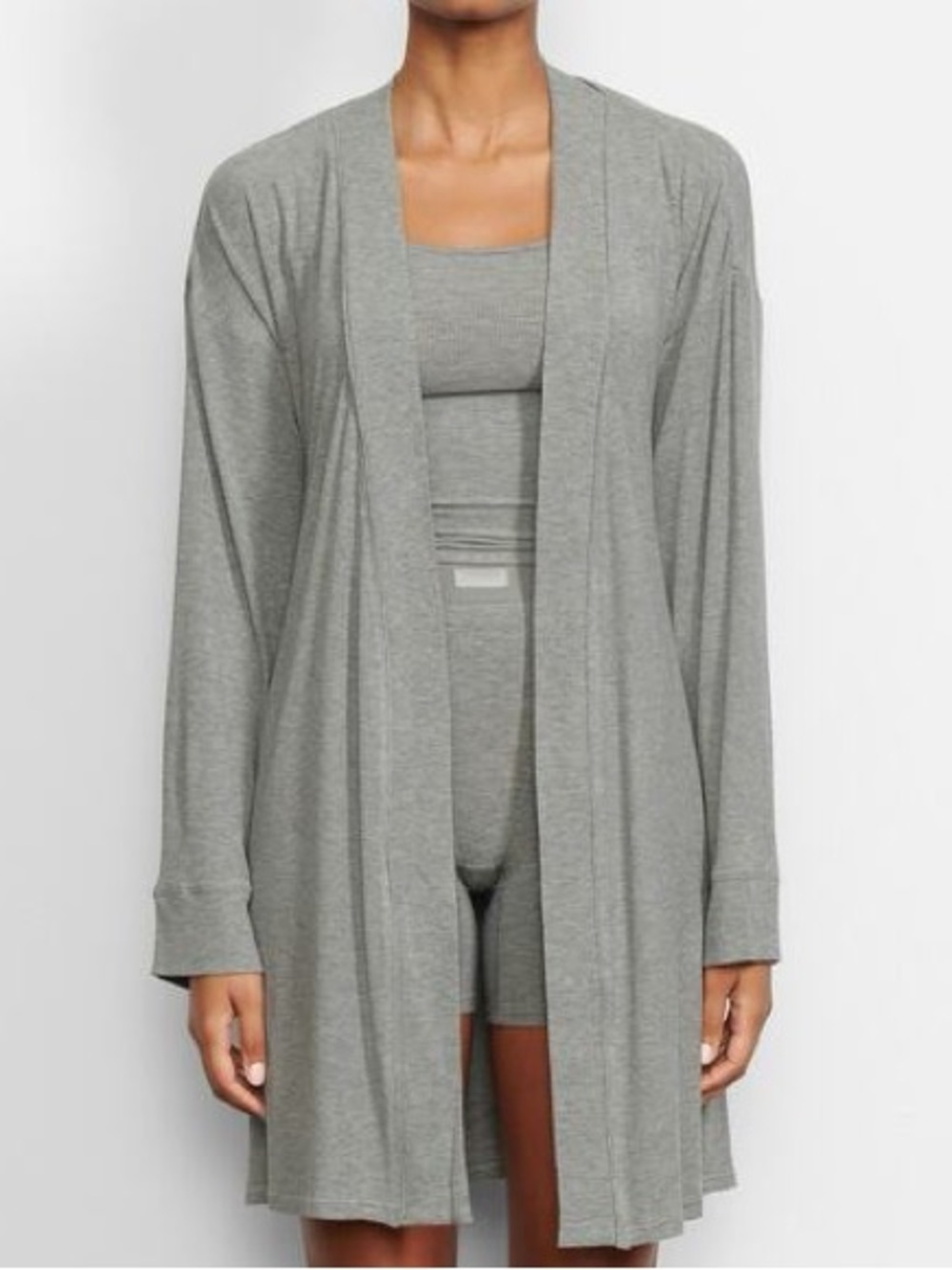 SKIMS Soft Lounge Robe Size S Heather Gray Pockets Soft Stretchy Cozy Belt